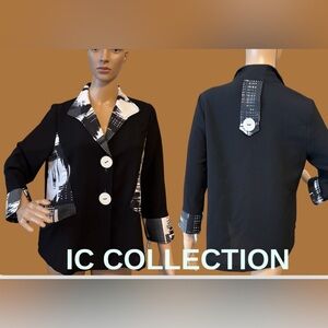 IC Collection by Connie K Black & White Abstract Collection Jacket Blazer NWT S